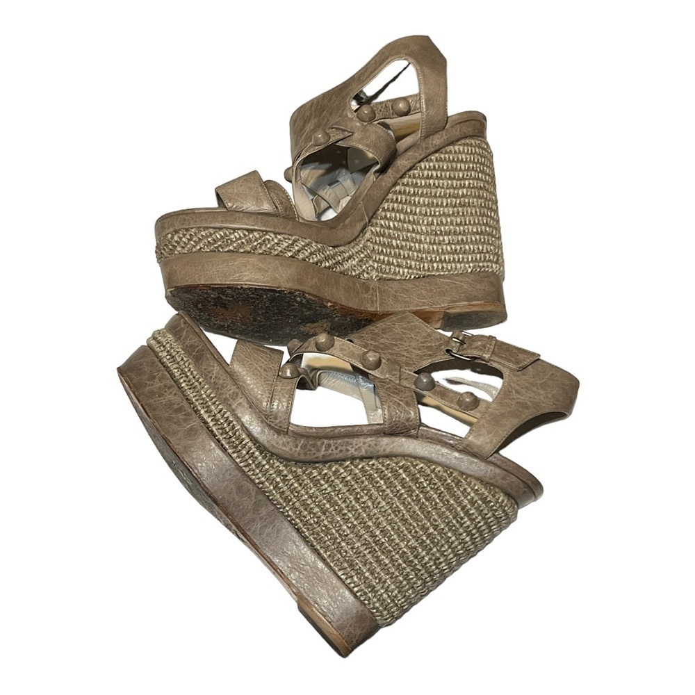Balenciaga Arena Platform Wedge Espadrille Sandal Slate Gray Leather 8.5/40 - Picture 8 of 9